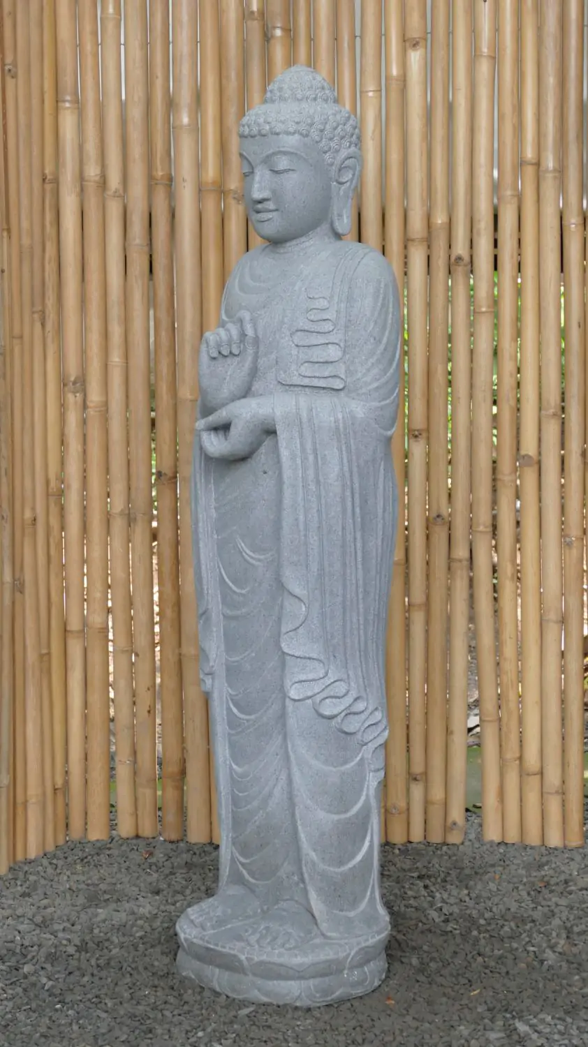  Product image 2 of the product “Standing Buddha made of Riverstone in Dharmachakra position - gesture of wheel of the teaching of Dharma. About 152cm height ”